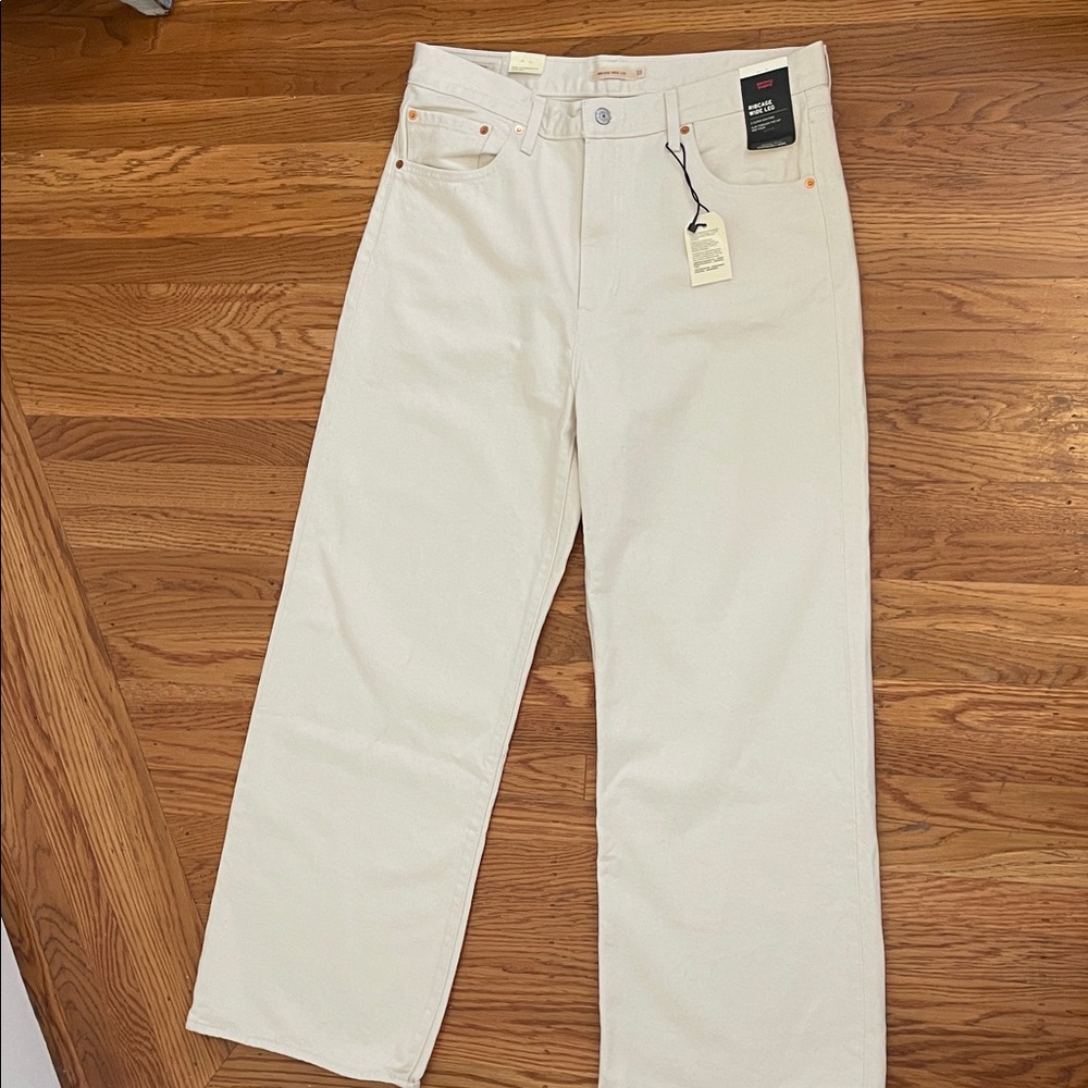 Levi's Cream Ribcage Wide Leg Jeans